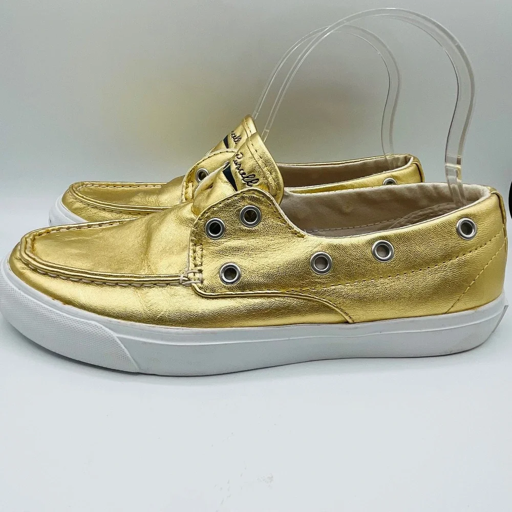 Converse Jack Purcell Womens Gold Metallic Leather Boat Shoes Slip On Sz 7